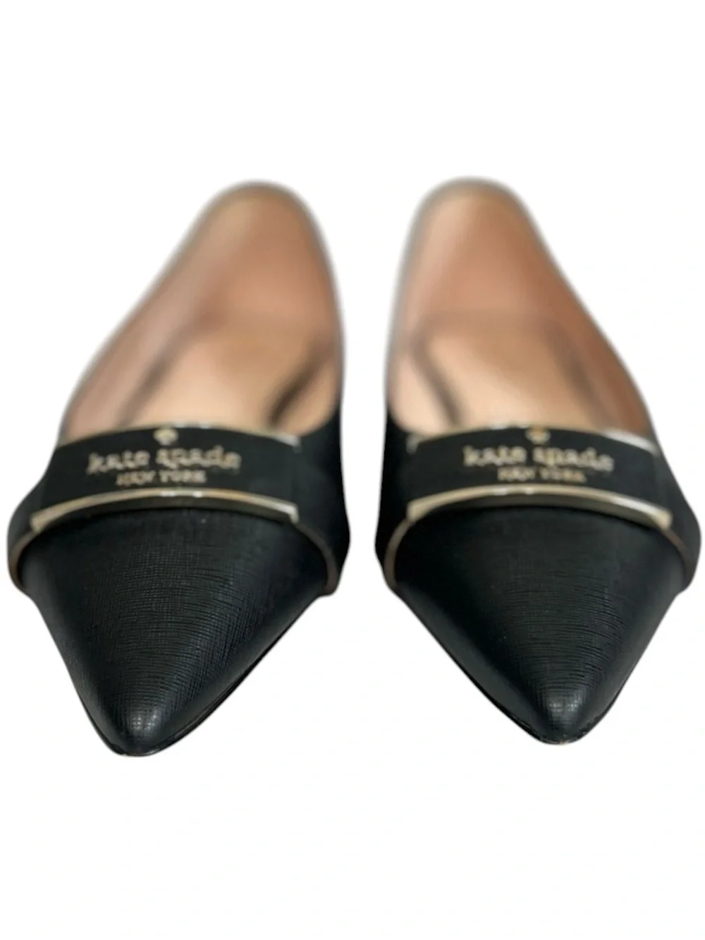 Kate Spade Deneuve Flats Women’s 10B Black Pointed Toe Leather Travel Ballet